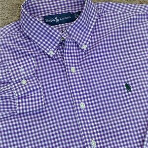 Polo Ralph Lauren Shirt Men’s L Purple Plaid Green Pony Prep